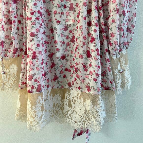For Love & Lemons NWT Victoria’s Secret Pink Lace Floral Melrose Mini Robe XS - Picture 11 of 14